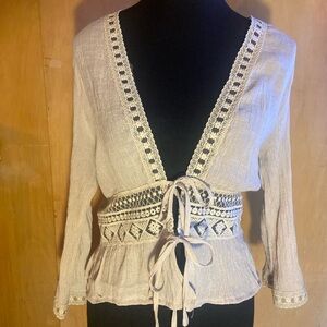 One of a Kind Elegant Cream Lace-Trimmed Women's Top